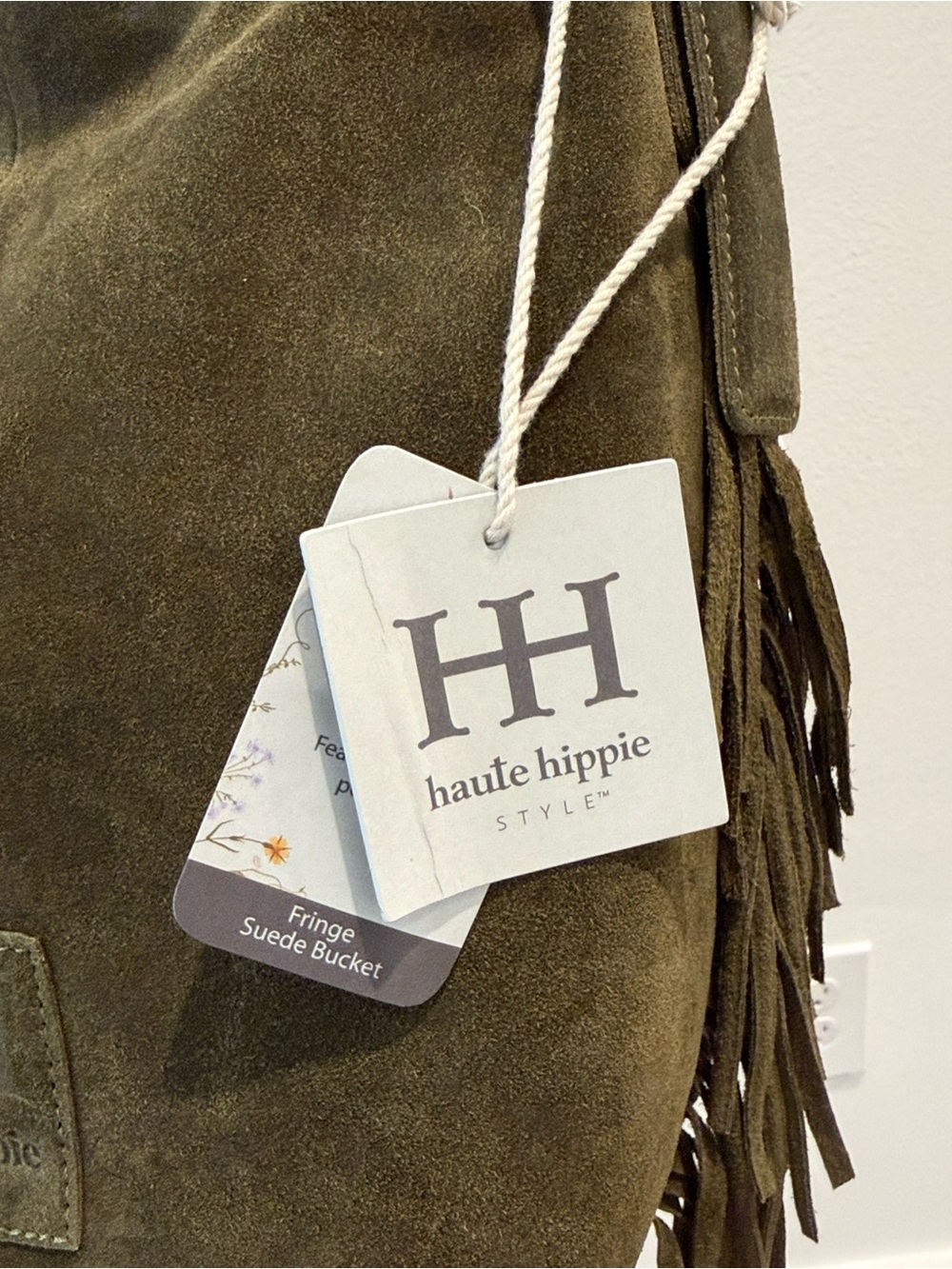 Haute Hippie Suede Fringe Olive Green Bucket Shoulder Bag Purse NWT - Picture 2 of 16